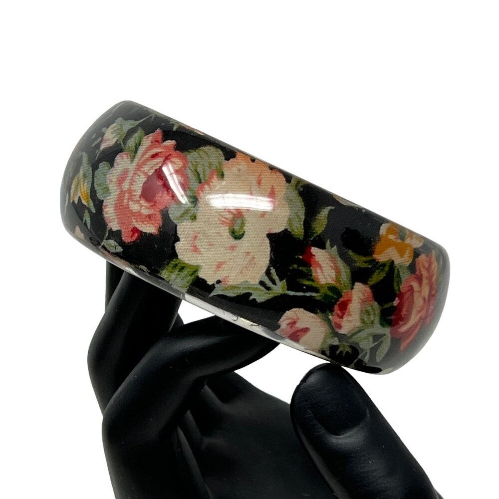 Fashion Flower‎ Bracelet Acrylic Black Pink Rose